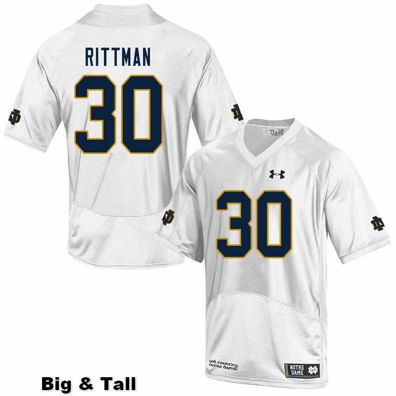 Men's NCAA Notre Dame Fighting Irish #30 Jake Rittman Stitched College Under Armour Authentic White Big & Tall Football Jersey GZ10Y71RD